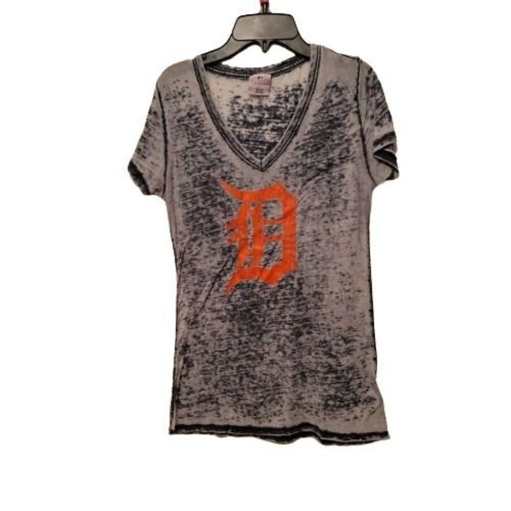 Genuine Merchandise Womens Gray Black V Neck Short Sleeve Pullover T Shirt Sz M